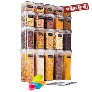 uovva Airtight Food Storage Container Set – 20pcs Kitchen & Pantry Organiser and Storage – Plastic Cereal Storage Containers with Lid – Kitchen Organiser Jars with Measuring Spoons