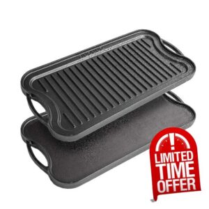 Cast Iron Griddle Plate for Gas Hob and BBQ Griddle pan Double Sided Pre-Seasoned