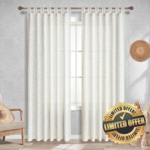 Farmhouse Boho Curtains 84 Inches Long for Living Room 2 Panel Set Tab Top Semi Sheer Light Filtering Neutral Faux Cotton Textured Country Natural Linen Window Curtain Drapes for Living Room 84 Length