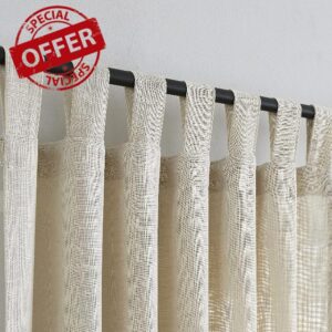 VOILYBIRD Linen Semi Sheer Curtains Tab Top Light Filtering Elegant Curtains & Drapes for Living Room 52 x 96 Inch Length