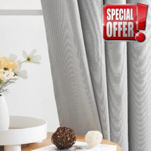 Linen Blackout Curtains Eyelet 54-inch Drop Grey Full Blackout Window Curtains for Girls Kids Bedroom Farmhouse Thermal Insulated Room Darkening Drapes with White Lining