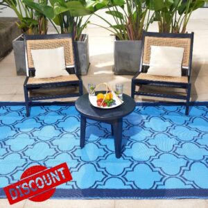 URBEST Outdoor Camping Mats Rugs Reversible Waterproof RV Deck Porch Garden Plastic Rugs Blue-Light Blue 150x240cm