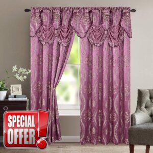 Elegant Comfort Aurora Jacquard Look Curtain Panel Set with Attached Valance 54" X 84 inch (Set of 2)