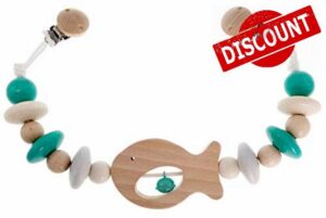 Hess Wooden Toy 12967 - Pram Chain Fish Chain for Pram or Baby Car Seat from 0 Months Natural Turquoise Approx. 49 x 7 x 3.5 cm