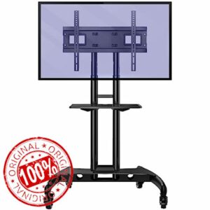 Invision GT1200 Mobile TV Stand on Wheels For 32-75 Inch TVs | Anti Tip & Ultra Stable TV Trolley | Commercial Grade | Heavy Duty | Non Marking Castor Wheels | VESA 600x400 Bracket [GT1200]