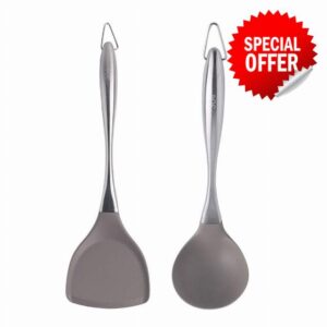WSXCV chuju Kitchen Utensils Silicone Shovel Spatula Soup Spoon Nonstick Cooking Gadgets Stainless Steel Handle Cooking Tools spatula set (Color : A)