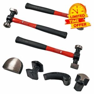 Voche 7 Piece Auto Body Dent Removal Panel Beating Tool Kit Fibreglass Hammers & Steel Dollies
