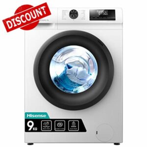 Hisense-WFQP9014EVM-Freestanding-9 KG-Front Load Washing Durable Inverter Machine-Steam Wash-Quick Wash-15 Washing Programs-1400 RPM-White-Energy Rating C            [Energy Class C]