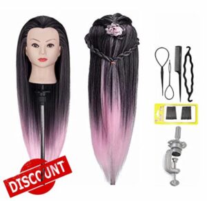Neverland Training Head 26"-28" Rainbow Hairdressing Styling Head Cosmetology Mannequin 100% Synthetic Fiber Hair Doll Head with Free Table Clamp+ Braid Se