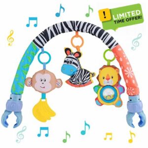 Baby Arch Pram Play Toys - Clip on Cot Activity Bar Musical Sensory Hanging Crib Arch Mobile Toys with Rattle Babies Travel Play Arch Stroller for Newborn Toddler 0-24 Month