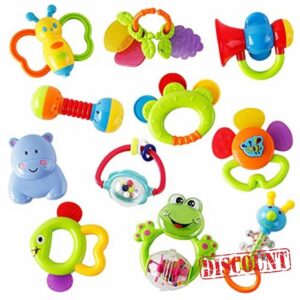 WISHTIME Rattle Teether Set Baby Toy - Sensory Baby Toy 0-12 Months Shaker Grab Rattle Baby Infant Newborn Toys Early Educational Toys for 3 6 9 12 Month Boys Girls