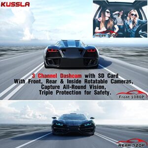 Dash Camera with 32GB Card Adjustable Lens 3 Ways Triple Car Camera with Night Vision