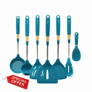 MMLLZEL 7 Pcs Kitchenware Silicone Heat Resistant Kitchen Cooking Utensils Non-Stick Stainless Steel Handle Cooking Tools Gadget Sets