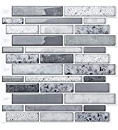 Art3d Peel and Stick Brick Kitchen Backsplash Self-Adhesive Wall Tile Stone Design, 10 Sheets (Br...