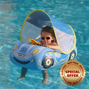 Toddler Pool Float Inflatable Car Baby Swim Float with Adjustable Sun Canopy and Safety Seat Pool Toys for kids 1-4 Years
