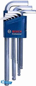 Bosch Professional 1600A01TH5 Allen Key Set HEX 9-Piece Angled Wrench 1.5-10.0mm Blue