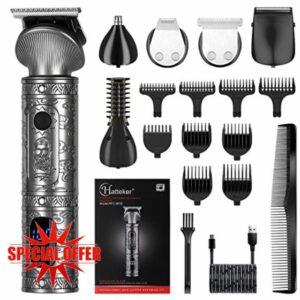 Hatteker Beard Trimmer Kit for Men Professional Hair Clipper Trimmer T-Blade Trimmer Nose Trimmer Beard Hair Shaver Nose Trimmer Hair Cuttint Kit Body Grooming Kit Cordless 6 in 1