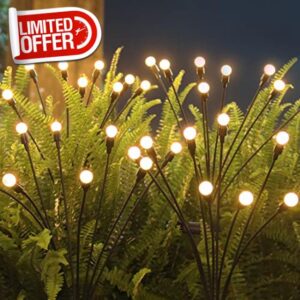 Solar Lights Outdoor Garden Waterproof Swaying Starburst Vibrant Solar Powered Firefly Lights 2 Pack 8 LED Two Shinning Mode Garden Decorations for Party Pathway Fence Yard Landscape Garden Ornaments