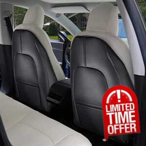 BASENOR Tesla Model 3 Model Y Model S Model X Leather Seat Back Kick Protector Backseat Kick Mats for Kids Extra Organizer Pocket Resistant Waterproof Scratchproof Resistance Protection Set of 2 Black