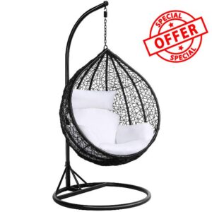 Yaheetech Rattan Swing Egg Chair Garden Patio Indoor Outdoor Hanging Chair with Stand Cushion and Cover
