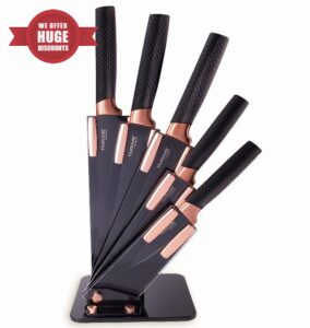 Kitchen Knife Block Set Copper 5 Piece Set with Knives Clear Acrylic Block Stainless Steel Blades - by Nuovva