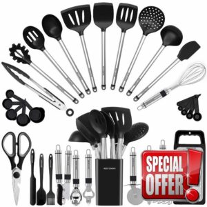 Kitchen Utensil Set-Silicone Cooking Utensils-33 Kitchen Gadgets & Spoons for Nonstick Cookware-Silicone and Stainless Steel Spatula Set-Best Kitchen Tools