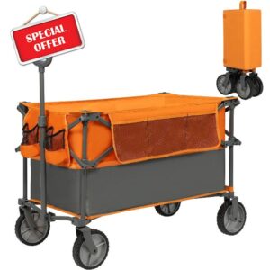PORTAL Deeper Festival Trolley Folding Garden Beach Camping Larger Capacity Pull along Cart Collapsible Wagon with Wheels Heavy Duty Foldable Picnic Trailer Hand Truck
