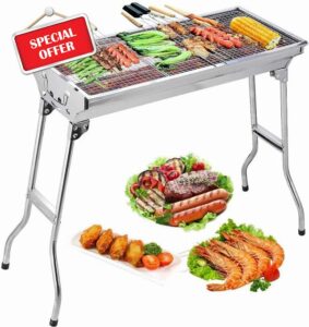Uten Barbecue Grill Stainless Steel BBQ Charcoal Grill Smoker Barbecue Folding Portable for Outdoor Cooking Camping Hiking Picnics Backpacking Large