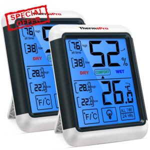 ThermoPro TP55 Digital Indoor Hygrometer Thermometer Temperature and Humidity Monitor Baby Room Nursery Moisture Meter with Large Backlight Touchscreen