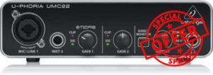 Behringer UMC22 audiophile 2x2 USB audio interface with Midas microphone preamp