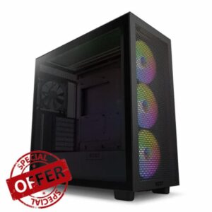 NZXT H7 Flow RGB CM-H71FB-R1 - Compact ATX Mid-Tower PC Gaming Case – High Airflow Perforated Front Panel – Tempered Glass Side Panel – 3 x F140 RGB Core Fans Included – 360mm Radiator Support – Black