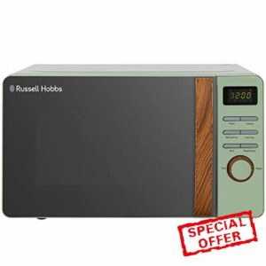 Russell Hobbs RHMD714MG-N 17 Litre Matt Green Digital Microwave with Wood Effect handle and dials'