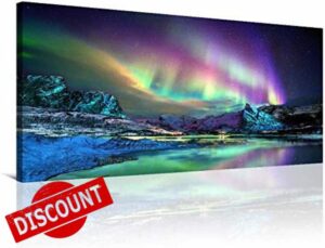 Aurora Borealis Canvas Wall Art Northern Lights Prints Painting Artwork for Living Kids Room Bedroom Office Wall Decoration Scenery Framed Picture Decor Panel Ready to Hang