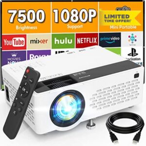 Mini Projector 7500 Lumens Portable Video Projector Full HD 1080P Support