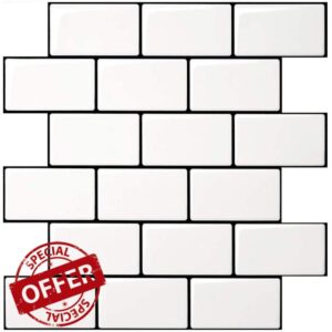 Art3d 2.5mm Thickness Stick on Tiles Subway Peel and Stick Wall Tile Backsplash for Kitchen and Bathroom (10 Tiles