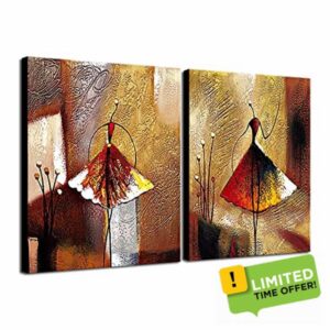 Wieco Art - Ballet Dancers 2 Piece Modern Decorative artwork 100% Hand Painted Contemporary Abstract Oil paintings on Canvas Wall Art Ready to Hang for Home Decoration Wall Deco