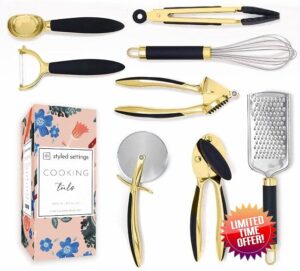 Black and Gold Tool Set- Luxe 8PC Kitchen Gadget Set with Anti-Slip Handles