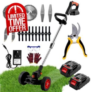 Grass Trimmer Strimmers Cordless with 24V Battery & Fast Charger & Spare Blades