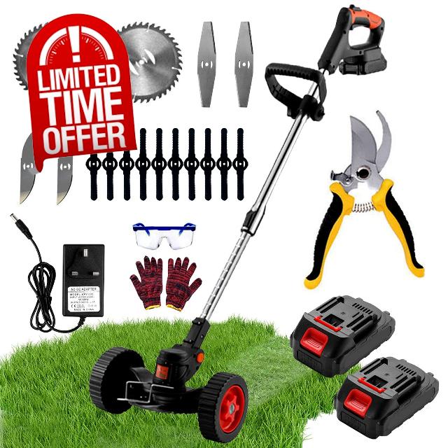 Grass Trimmer Strimmers Cordless with 24V Battery & Fast Charger & Spare Blades