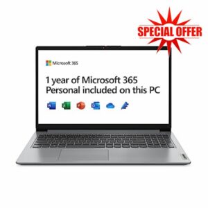 Lenovo IdeaPad 1 Laptop | 15-inch Full-HD (1080p) Display | Intel CeleronN4020 | 4 GB RAM | 128 GB SSD | Windows 11 Home S | Cloud Grey | Microsoft 365 Personal