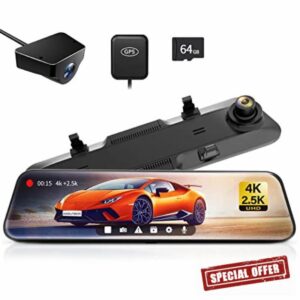 WOLFBOX Rear View Mirror Camera:Mirror Dash Cam Front and Rear 4K+2.5K for Car with 12" Full Touch Screen