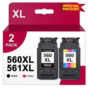 560XL 561XL High Yield Ink Cartridges Black and Tri-Colour Combo Pack Replacement for Canon PG-560XL CL-561XL 560 561 XL for Pixma TS5350 TS5351 TS5352 TS5353 TS7450 TS7451 (2-Pack)