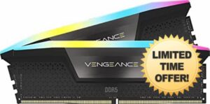 CORSAIR VENGEANCE RGB DDR5 RAM 32GB (2x16GB) 6000MHz CL36 Intel XMP iCUE Compatible Computer Memory - Black (CMH32GX5M2E6000C36)