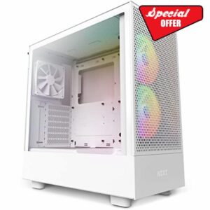 NZXT H5 Flow RGB Compact ATX Mid-Tower PC Gaming Case – CC-H51FW-R1 - High Airflow Perforated Front Panel – Tempered Glass Side Panel – Cable Management – 2 x F140 RGB Core Fans – White