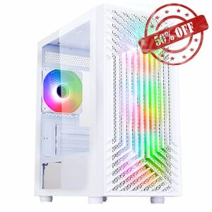 CiT Terra Micro-ATX PC Gaming Case M/ATX with Tempered Glass Side Panel with 3 Front ARGB Infinity Fans & 1 Rear ARGB Infinity Fan Included | White