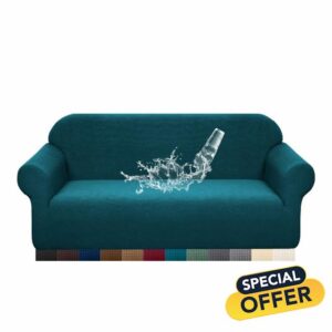 Granbest Premuim Water Repellent Sofa Covers 2 Seater 1 Piece Stretch Loveseat Sofa Covers Non Slip Love Seat Covers for Living Room Jacquard Spandex Furniture Protector (2 Seater
