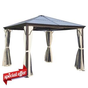 Outsunny 3 x 3(m) Hardtop Gazebo Canopy with Polycarbonate Roof and Aluminium Frame