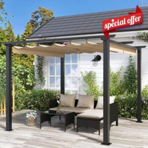 bigzzia 3Mx3M Metal Pergola with Retractable Roof