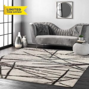Leesentec Area Rugs Rugs Living Room Bedroom Rug Modern Short Pile Rugs Bohemian Carpet Abstract Geometric Straight Line Pattern Carpets Non-slip Large Rug (Beige pattern