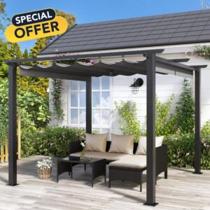 Bigzzia 3Mx3M Metal Pergola with Retractable Roof